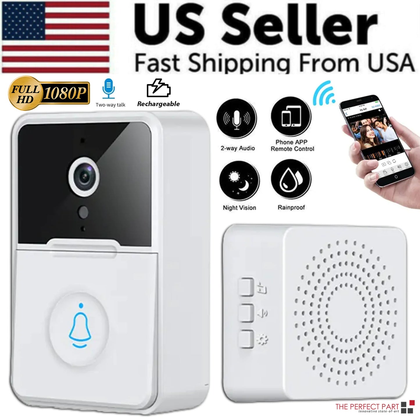 WiFi Video Doorbell with Intercom & Chime