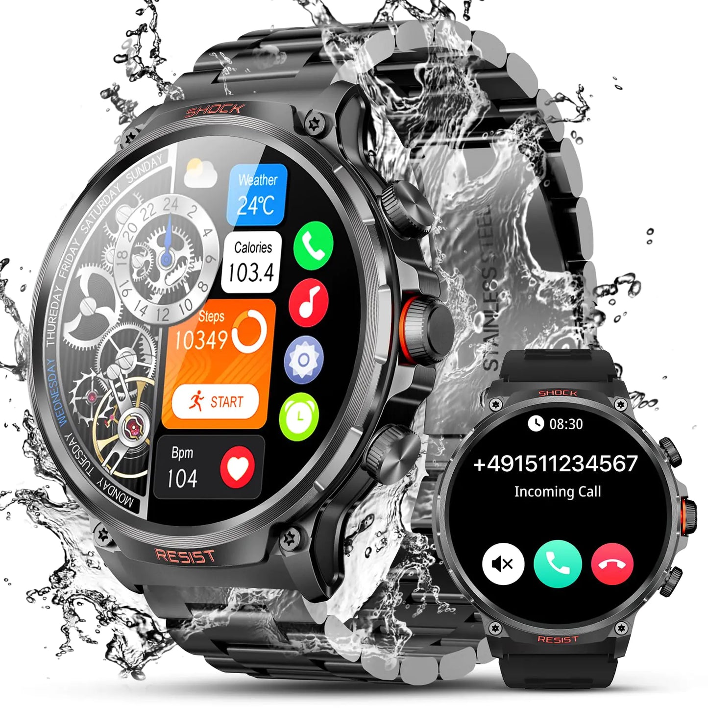 WalkerFit Military Smart Watch - 1.85" Display, 15-Day Battery