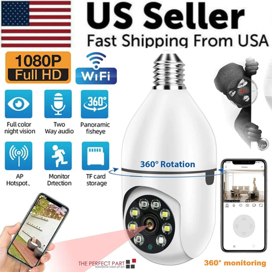360° WiFi Light Bulb Security Camera - 1080P, Night Vision